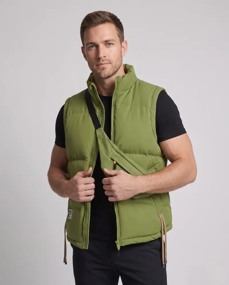 Herren Urban Steppweste Set mit integriertem Crossbody-Bag und verstellbarem Saum