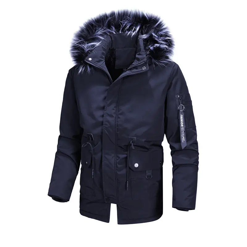 Herren Urbaner Thermo-Parka mit Kunstfellkapuze, Multifunktionstaschen und Taillenregulierung Drune
