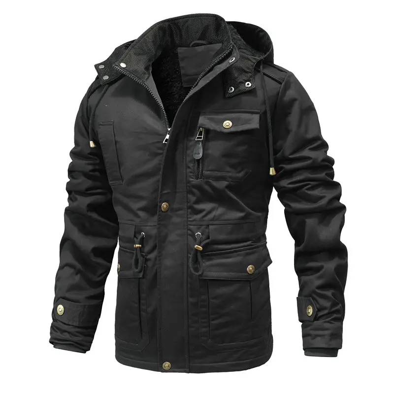 Herren Utility-Canvas-Parka mit Taillenzug, Cordkragen und Zip-Brusttasche Drune