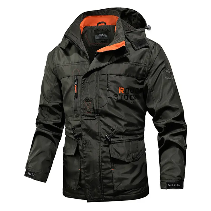 Herren Utility-Fieldparka mit Kapuze, Multifunktions-Taschen und Taillenzug Drune