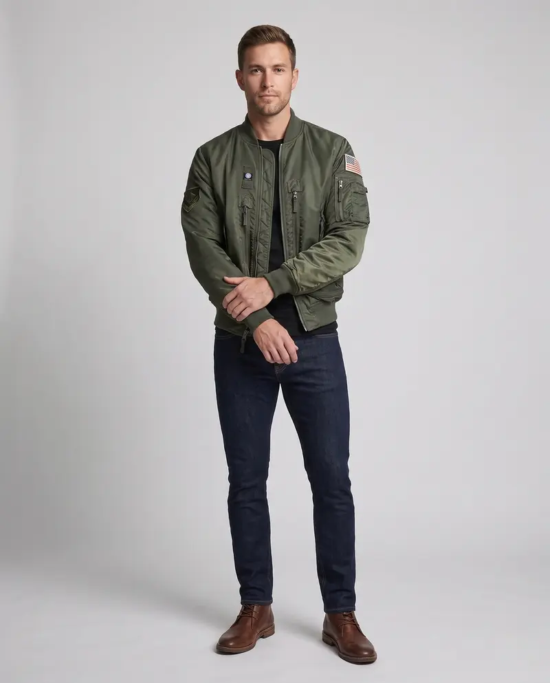 Herren Utility Style Bomberjacke mit Sleeve Organizer und Reißverschlusstaschen Drune