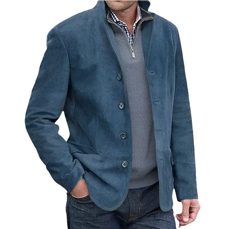 Herren Veloursleder-Blazer mit Knopfleiste und tailliertem Schnitt Drune