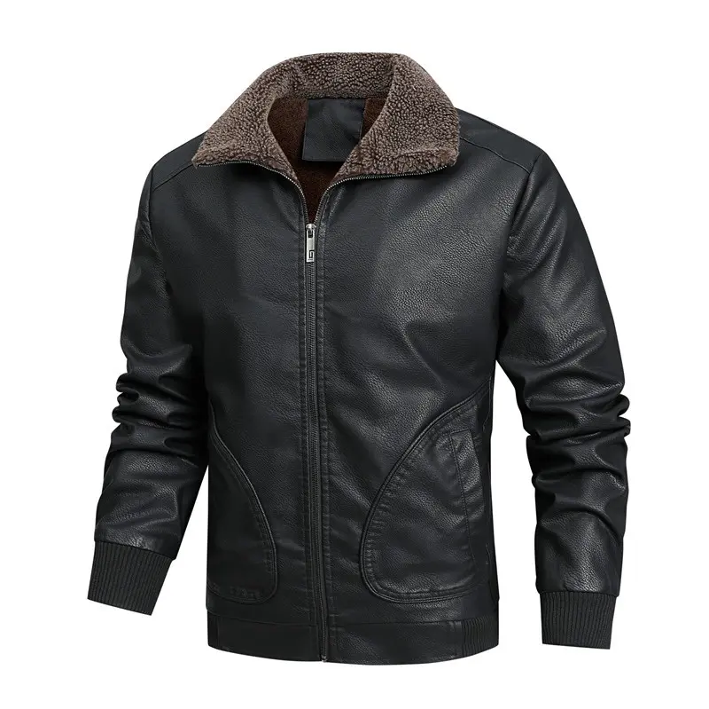 Herren Vintage-Bomberjacke aus Kunstleder mit Sherpa-Innenfutter und Rippbündchen Drune