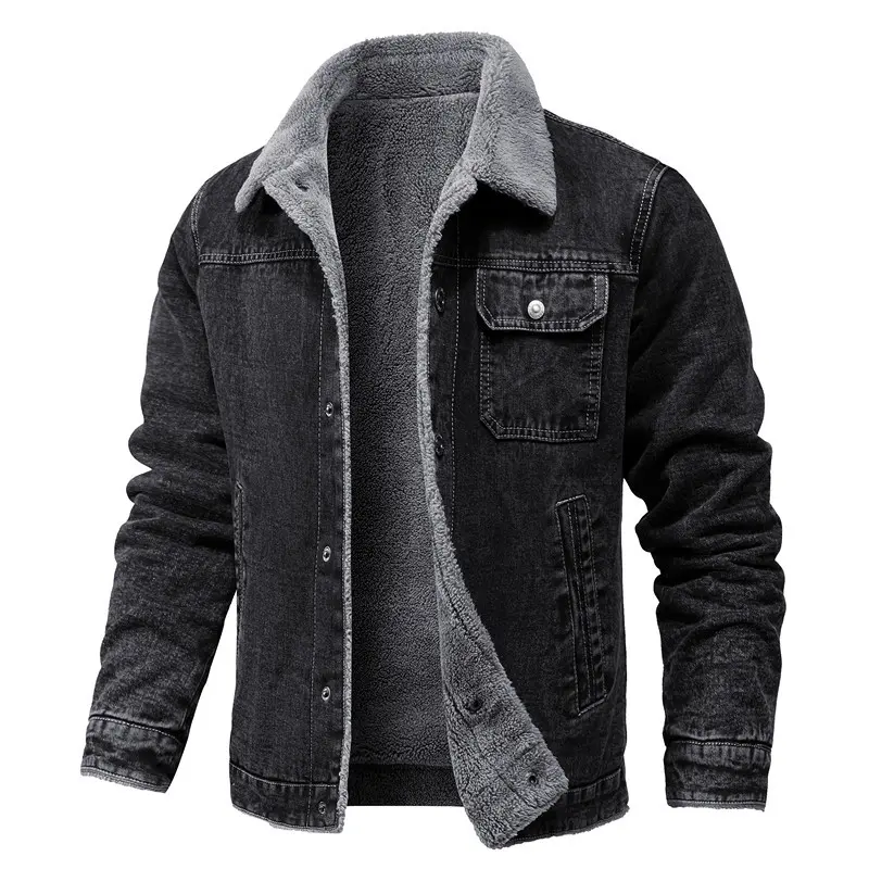 Herren Vintage Denimjacke mit Sherpa-Futter, Hemdkragen und funktionalen Taschen Drune