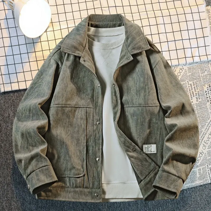 Herren Vintage-Washed Cord-Überhemdjacke mit Druckknopffront & kastiger Passform Drune