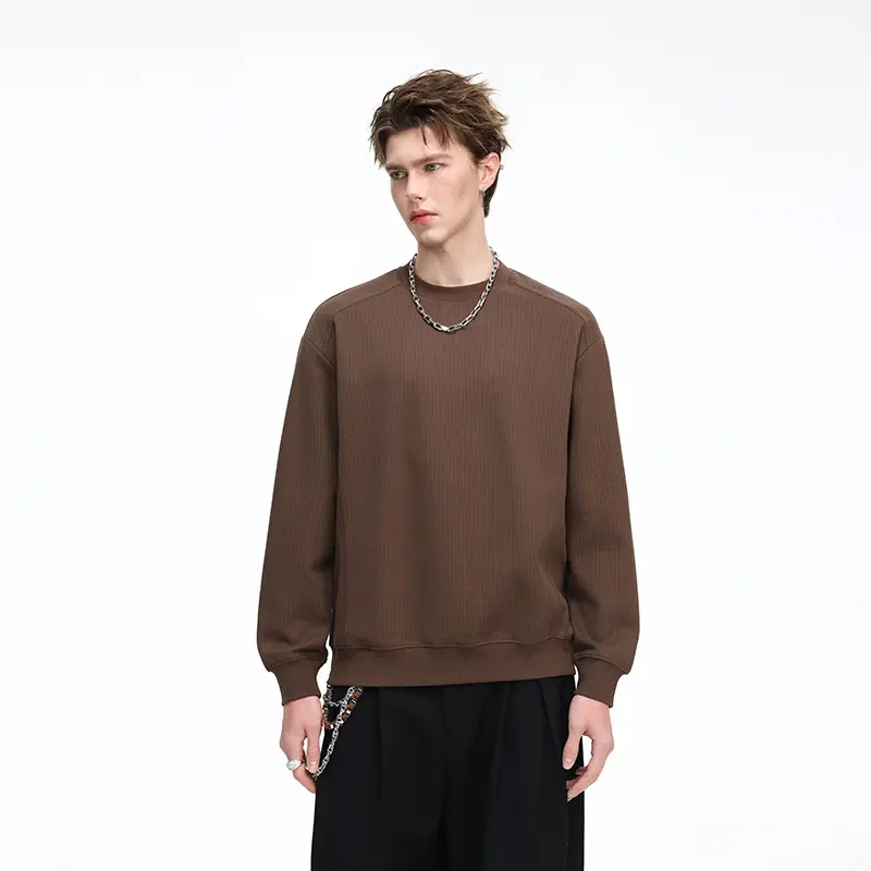 Herren Waffelstrick Rundhals‑Sweatshirt mit relaxed Fit und gerippten Bündchen Drune