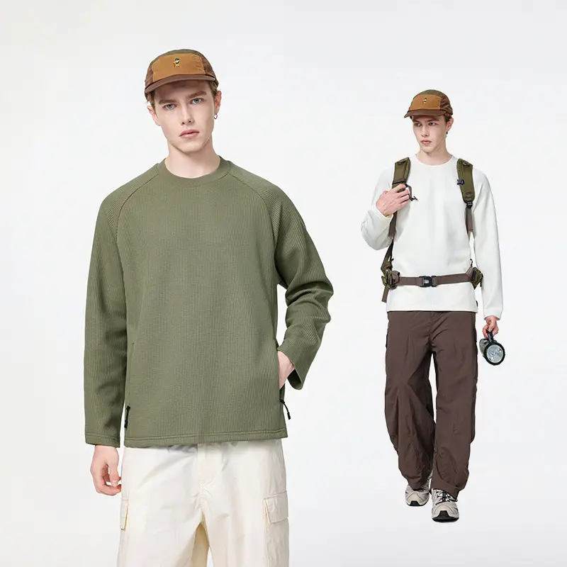 Herren Waffelstruktur-Thermo-Sweatshirt mit Raglanärmeln und Reißverschlusstaschen Drune