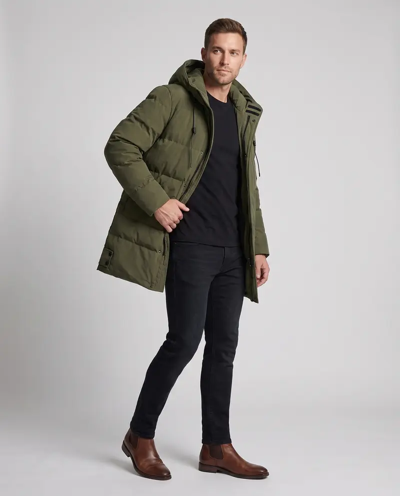 Herren Warming Lang Parka mit Kapuze, winddichtes Außenmaterial und mehrere Taschen