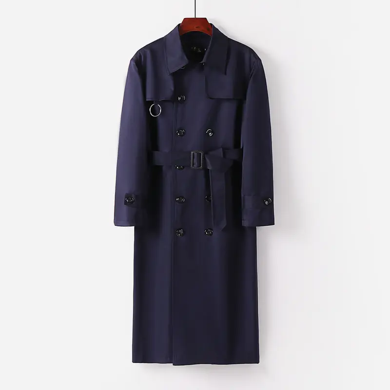 Herren Wasserabweisender Doppelreihiger Trenchcoat mit Bindegürtel und Cape-Detail Drune