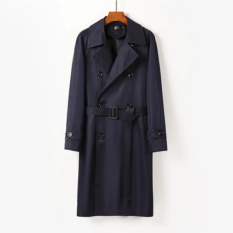 Herren Wasserabweisender Doppelreihiger Trenchcoat mit breitem Revers und knieumspielender Länge Drune