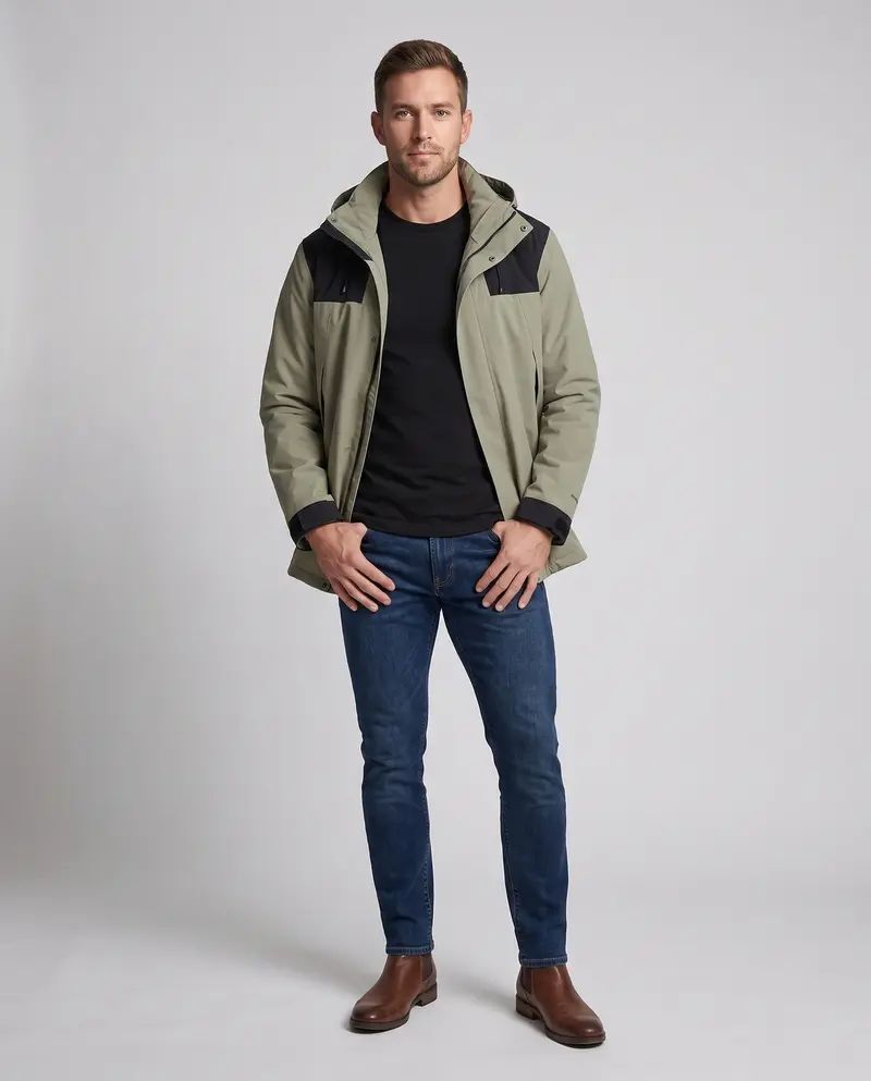 Herren wasserdichte mehrschichtige Softshell-Outdoormantel mit herausnehmbarer Fleece-Innenjacke und verstellbarer Kapuze