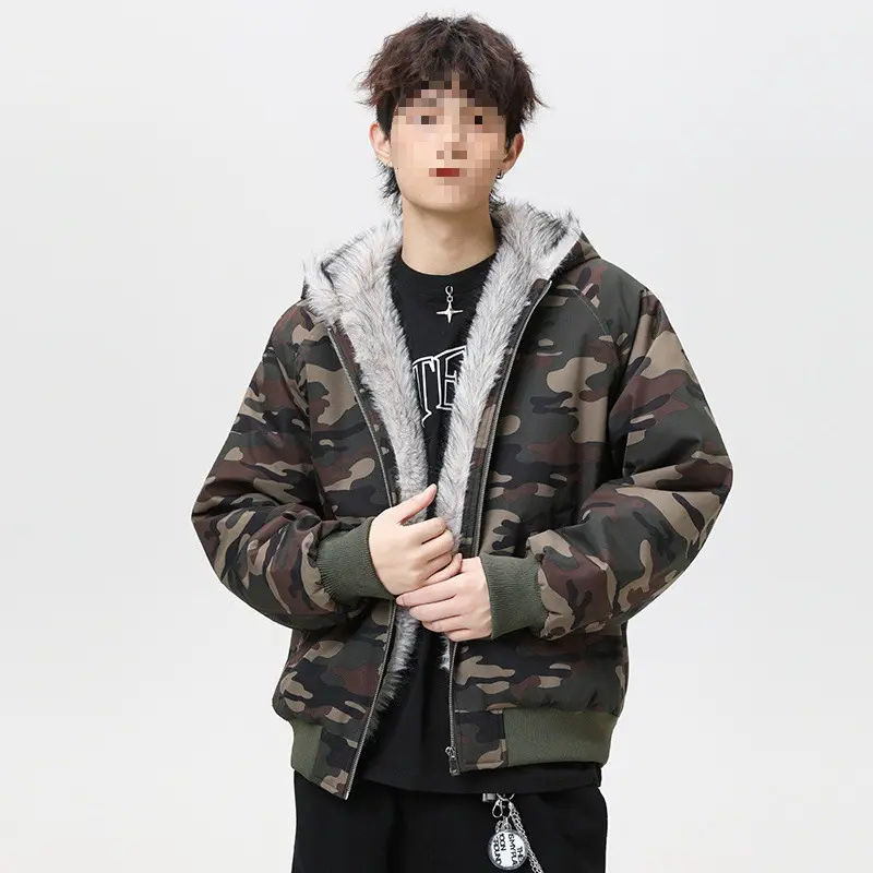 Herren Wattierte Kapuzen‑Bomberjacke im Oversize‑Look mit kontrastierendem Kunstfellfutter Drune