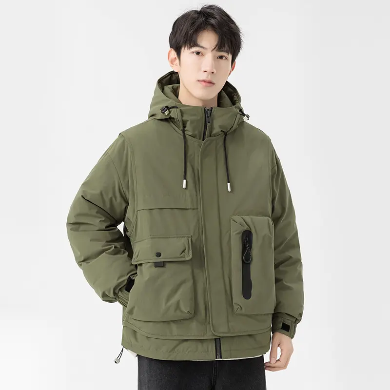 Herren wattierte Kapuzen-Fieldjacke mit Multifunktionstaschen Drune