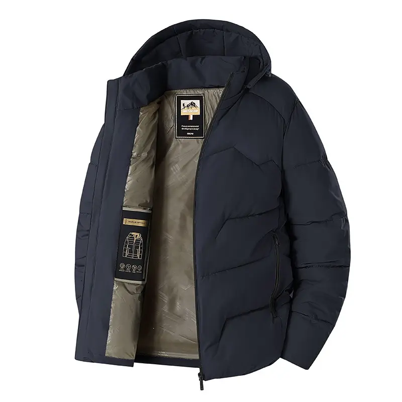 Herren Wattierte Kapuzen‑Thermojacke mit winddichter Außenhülle & Reißverschlusstaschen Drune