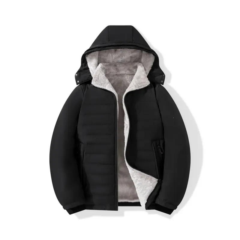 Herren Wattierte Kapuzenjacke mit Teddyfutter, winddichter Außenhülle & Reißverschlusstaschen Drune