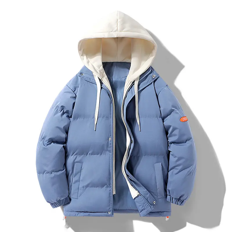 Herren Wattierte Pufferjacke mit kontrastfarbener Kapuze, winddichter Außenhülle und Kordelzug Drune