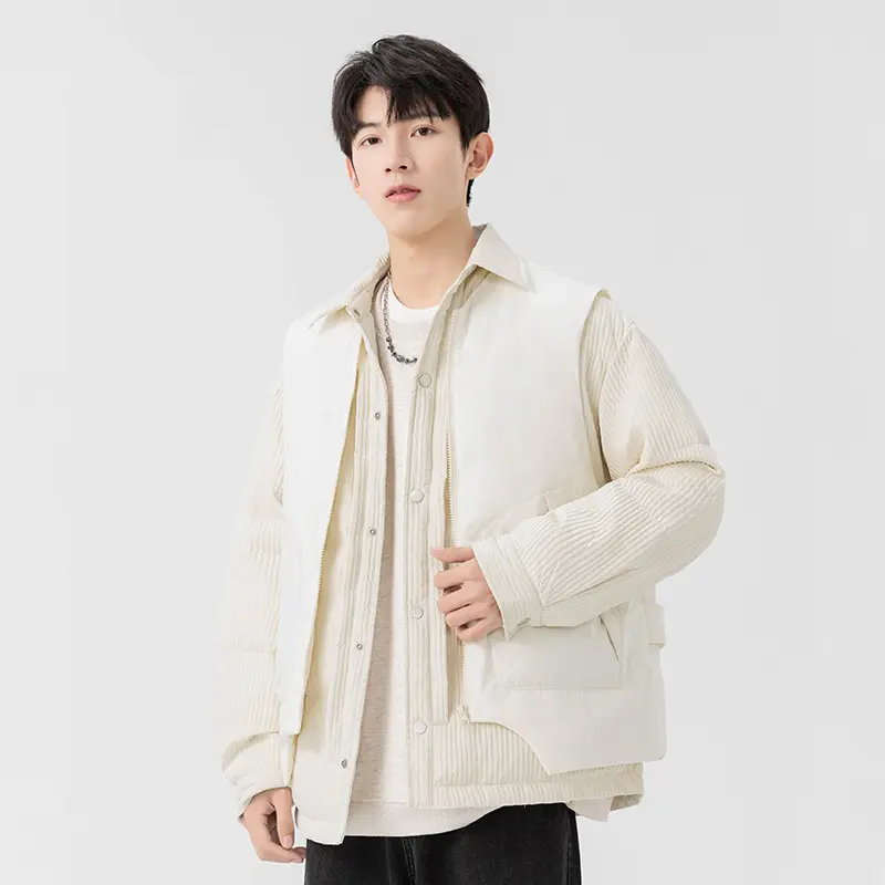 Herren Wattierte Steppjacke mit Cord‑Einsätzen und Hemdkragen Drune