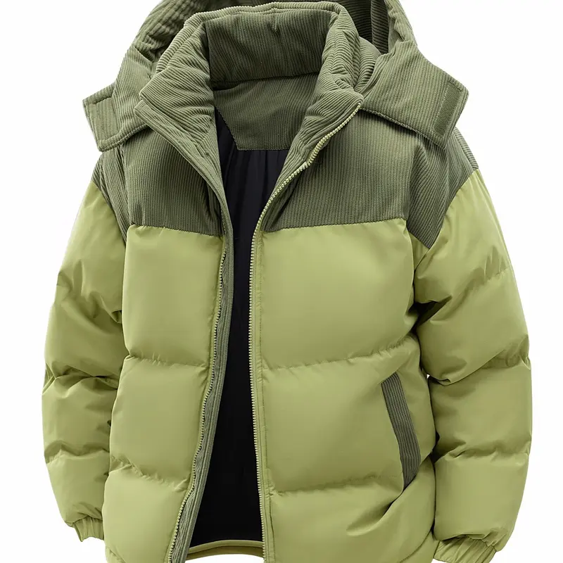 Herren Wattierte Steppjacke mit Cordbesatz, hohem Kragen & Thermofutter Drune