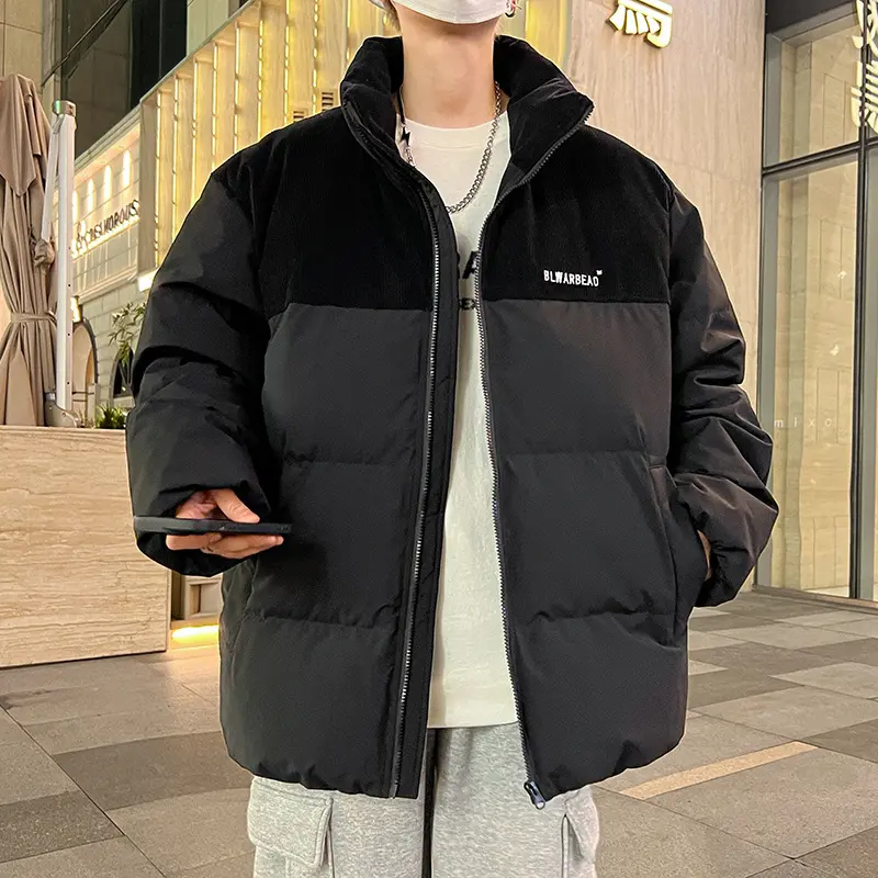 Herren Wattierte Steppjacke mit Cordbesatz, hohem Stehkragen & oversized Schnitt Drune