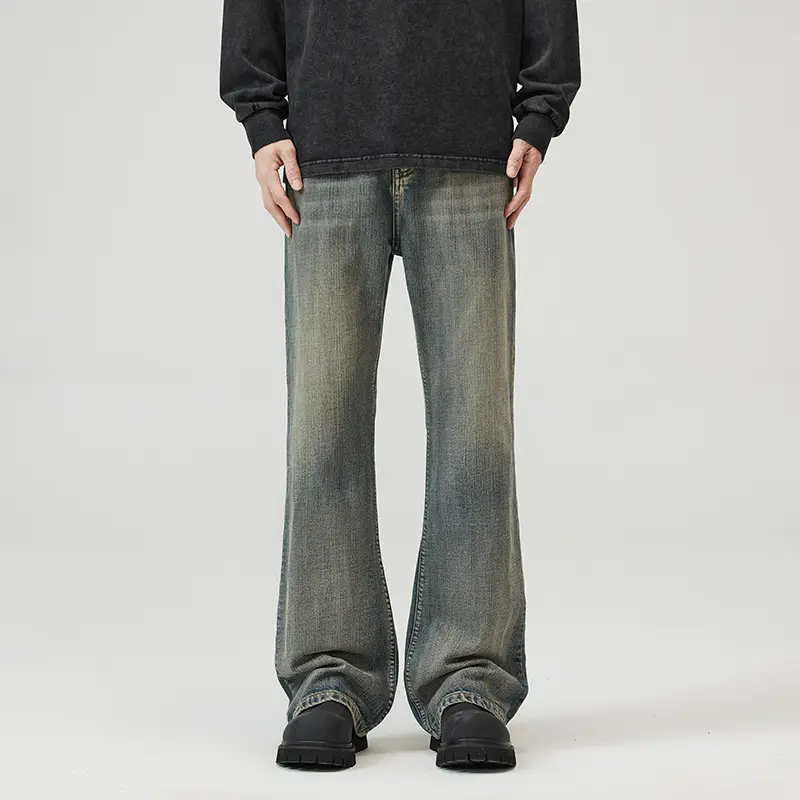 Herren Weit geschnittene Relaxed-Denimhose aus Vintage-Denim mit tiefem Schritt und leichter Used-Waschung Drune