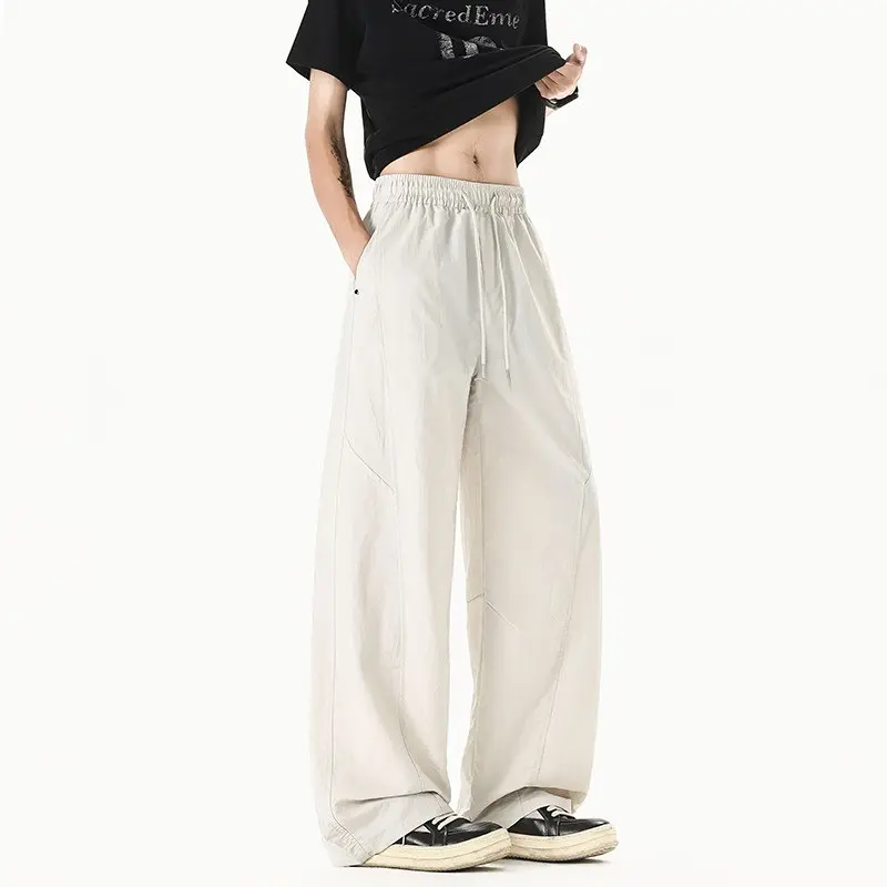Herren Weit geschnittene Relaxed-Fit Leinen-Baumwoll-Hose mit elastischem Bund und Kordelzug Drune