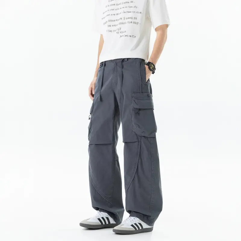 Herren Weit geschnittene Utility-Cargo-Hose mit Mehrfach-Taschen und verstellbarem Bund Drune