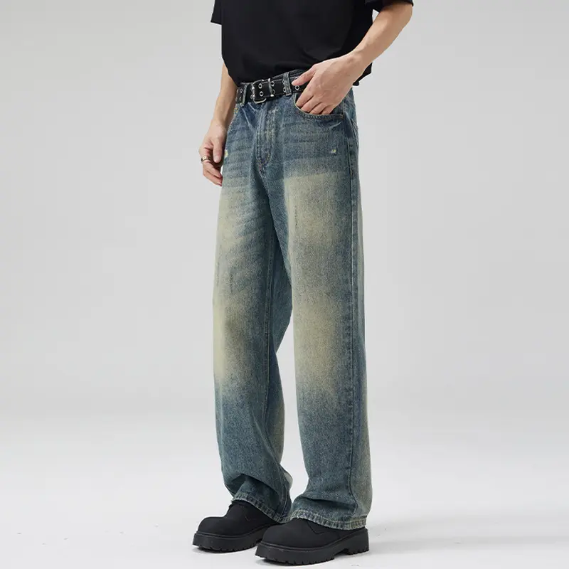 Herren Weit geschnittene Vintage-Denim-Jeans im geraden Baggy‑Cut mit soften Fade-Details Drune
