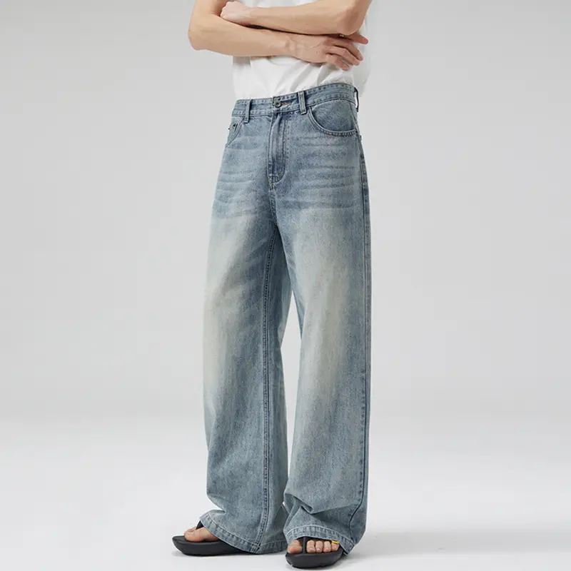 Herren Weit geschnittene Vintage-Denim-Jeans mit hoher Taille und weitem Bein Drune