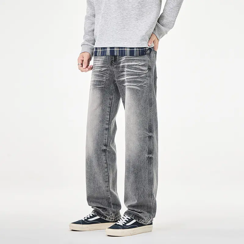 Herren Weit geschnittene Vintage-Denim-Jeans mit low-rise, Whisker‑Effekt und relaxed Bein Drune