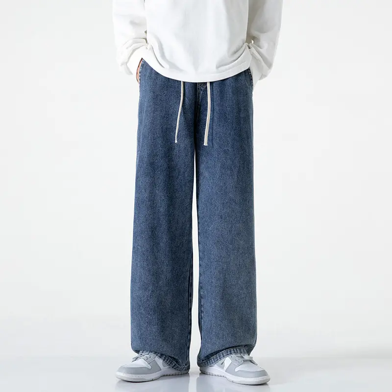 Herren Weitbeinige Denim-Baggyhose mit Tunnelzugbund und geradem Saum Drune