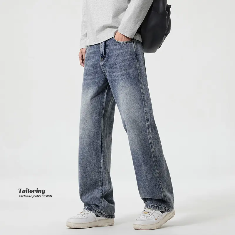 Herren Weite Baggy-Jeans im Used-Look mit Relaxed‑Sitz und geradem Bein Drune