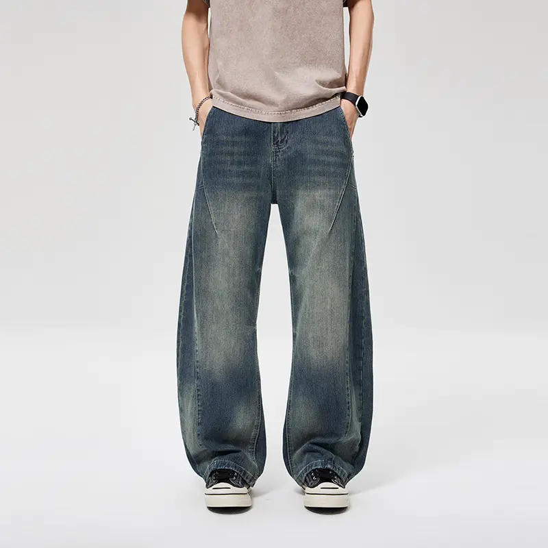 Herren Weite Baggy-Jeans mit hohem Bund, konischer Knöchelpassform und elastischem Tunnelzug Drune
