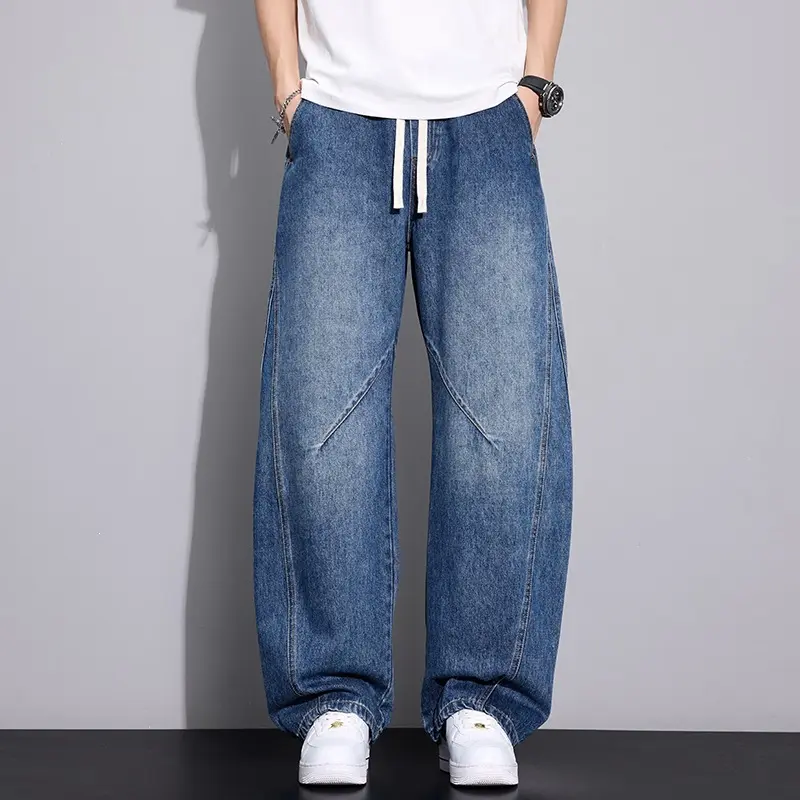 Herren Weite Baggy-Jeanshose mit Tunnelzugbund, markanten Teilungsnähten & elastischem Saum Drune