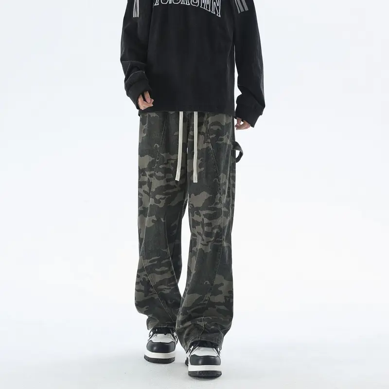Herren Weite Camouflage-Cargohose mit langen Tunnelzügen und Utility-Schlaufen Drune