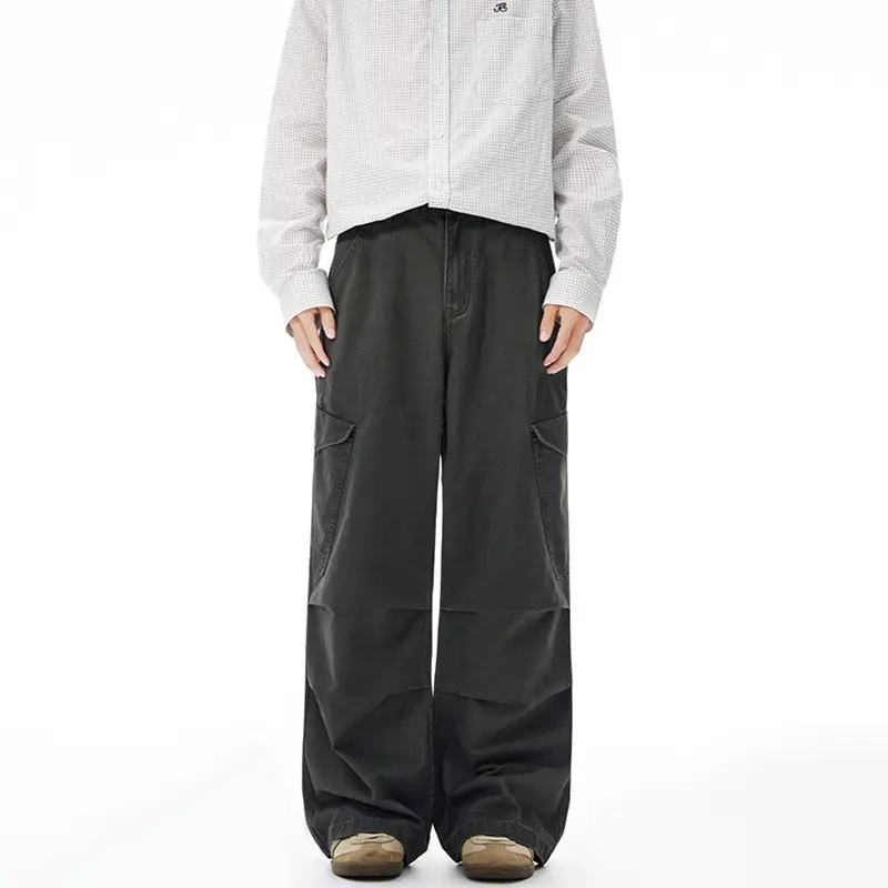 Herren Weite Canvas-Cargohose im Baggy-Schnitt mit extra weitem Bein, Knieabnähern und aufgesetzter Seitentasche Drune