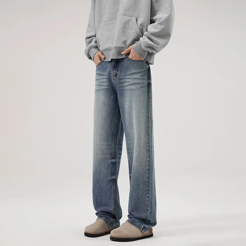 Herren Weite Denim-Jeans mit geradem Bein und Vintage-Waschung Drune