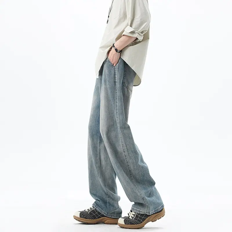 Herren Weite Denim-Jeans mit Vintage-Waschung und tiefem Schritt Drune