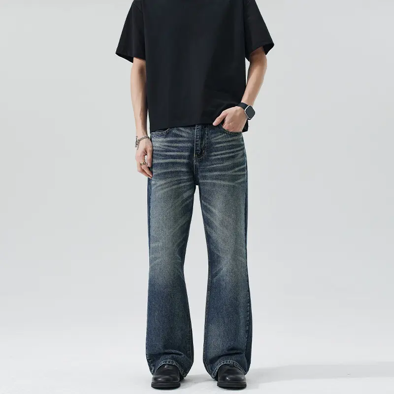 Herren Weite Flared-Jeans im Vintage-Look mit Whisker-Effekt Drune