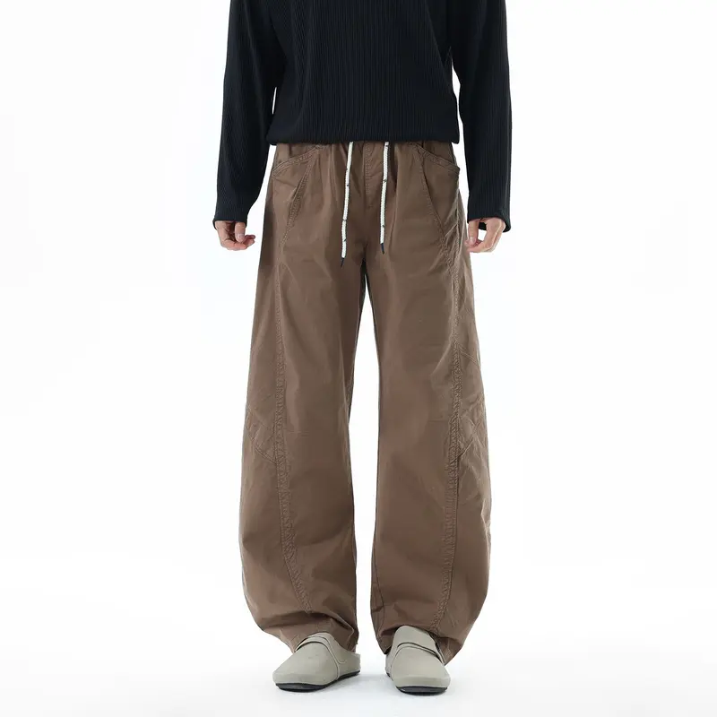 Herren Weite Freizeit-Hose mit elastischem Tunnelzugbund, diagonalem Eingriffstaschen‑Design und Knie‑Paneelen Drune