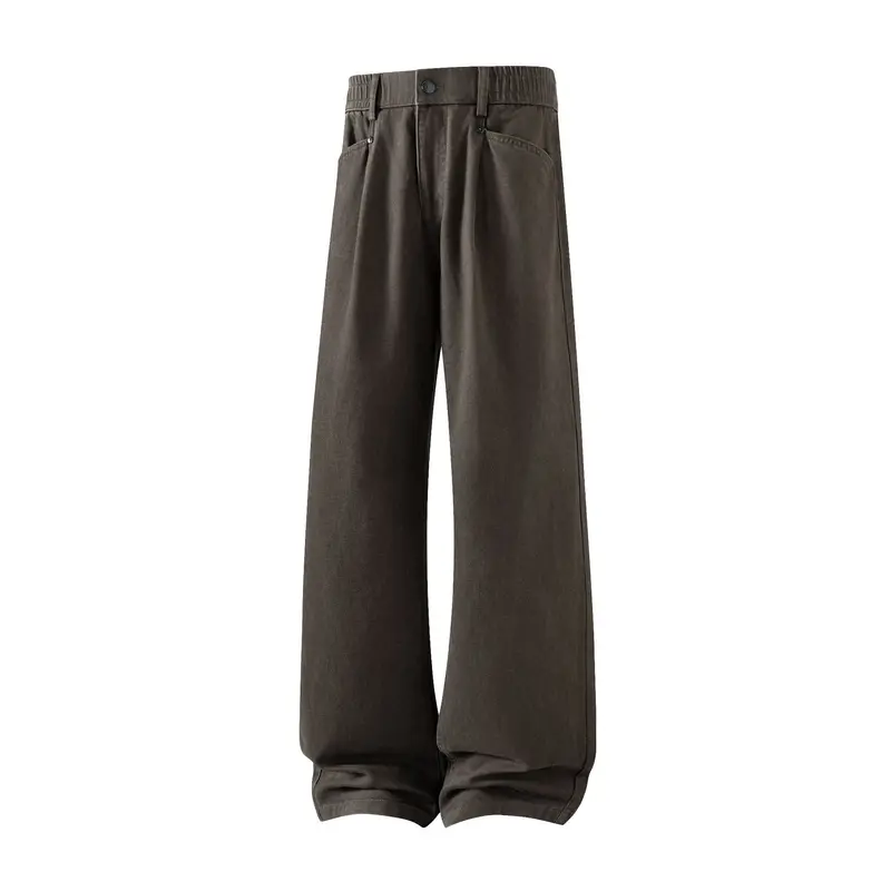 Herren weite Relax-Fit Stoffhose mit hohem Bund und geradem Bein Drune