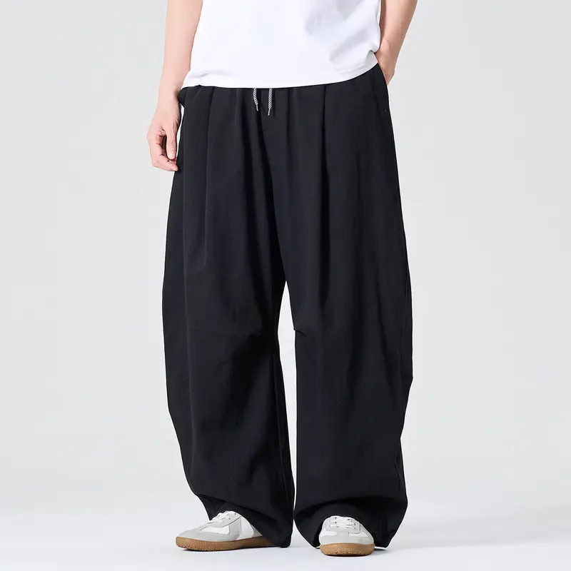 Herren Weite Relaxed-Fit Stoffhose mit Tunnelzug und Bundfalten Drune