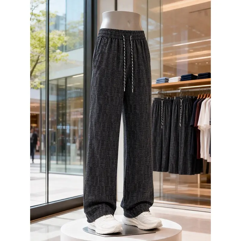 Herren Weite texturierte Loungehose mit Kordelzug und elastischem Bund Drune