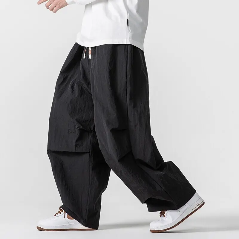 Herren Weite Utility-Loungehose mit überlappenden Falten und Kordelzugbund Drune