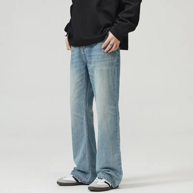 Herren Weite verwaschene Baggy-Jeans mit ausgestelltem Bein und verlängertem Saum Drune