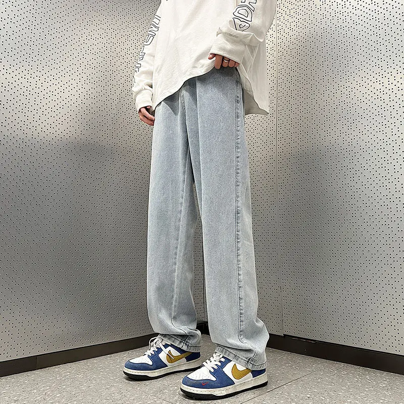 Herren Weite Vintage-Denim-Hose im Baggy‑Straßenstyle mit vorderer Bügelfalte Drune