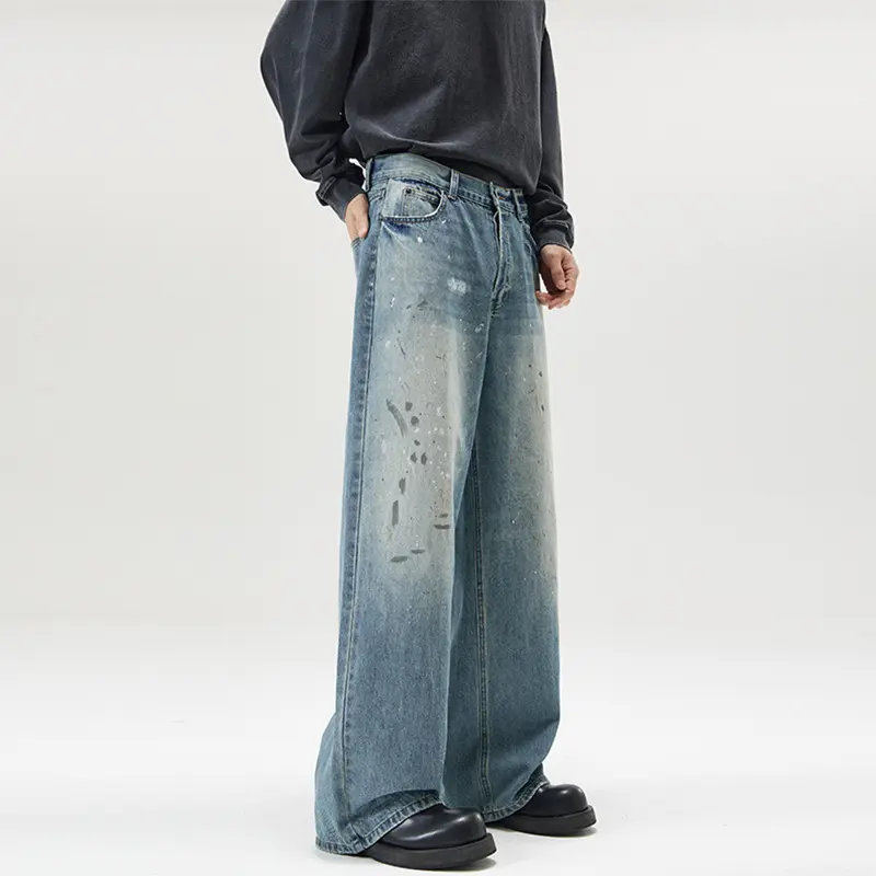 Herren Weite Vintage-Denim-Jeans im Painter-Look mit tiefem Schritt und geradem Saum Drune