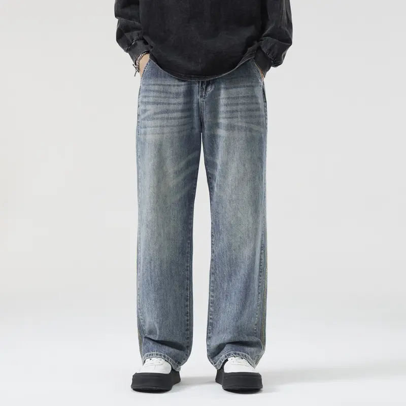 Herren Weite Vintage-Denimjeans mit Used-Waschung und geradem Bein Drune