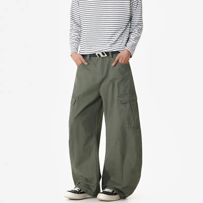Herren Weite Workwear-Cargo-Palazzohose aus Baumwoll-Canvas mit verstärkten Kniepartien und geräumigen Klappentaschen Drune