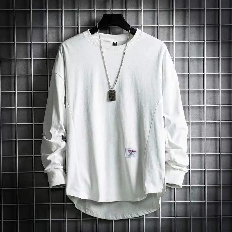 Herren weites Langarm-Sweatshirt mit verlängertem Rückensaum und aufgenähtem Label Drune