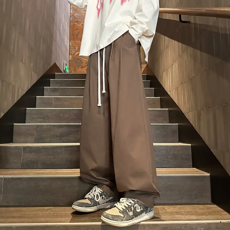 Herren Weitgeschnittene Palazzo-Loungehose mit Tunnelzug, hoher Taille und fließender Baumwollmischung Drune